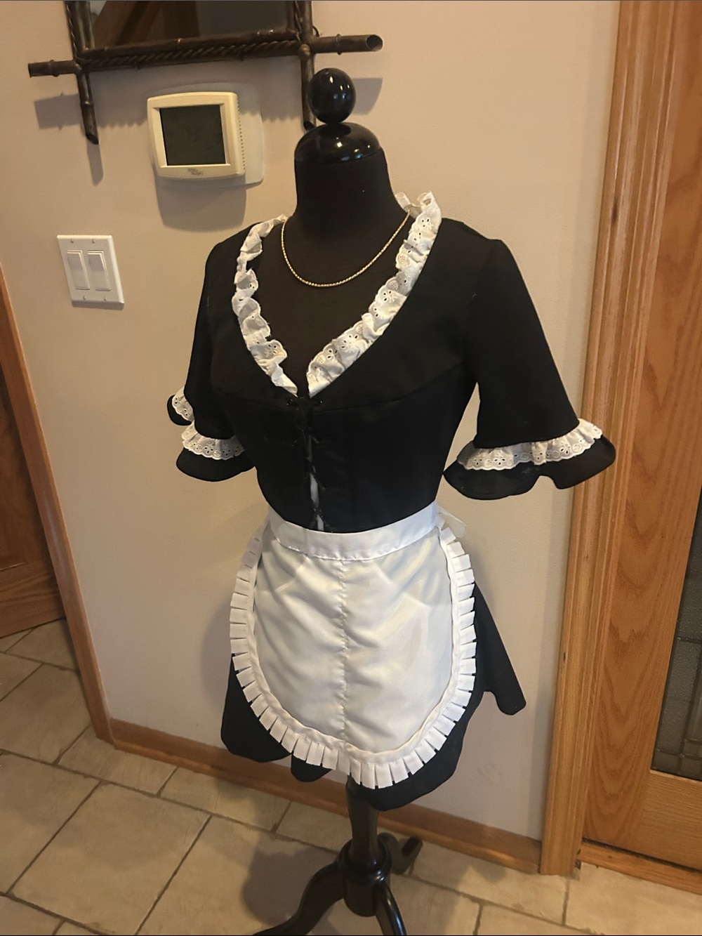 Barco Uniforms Black Dress with White Ruffled Apron/Vintage 80’s small